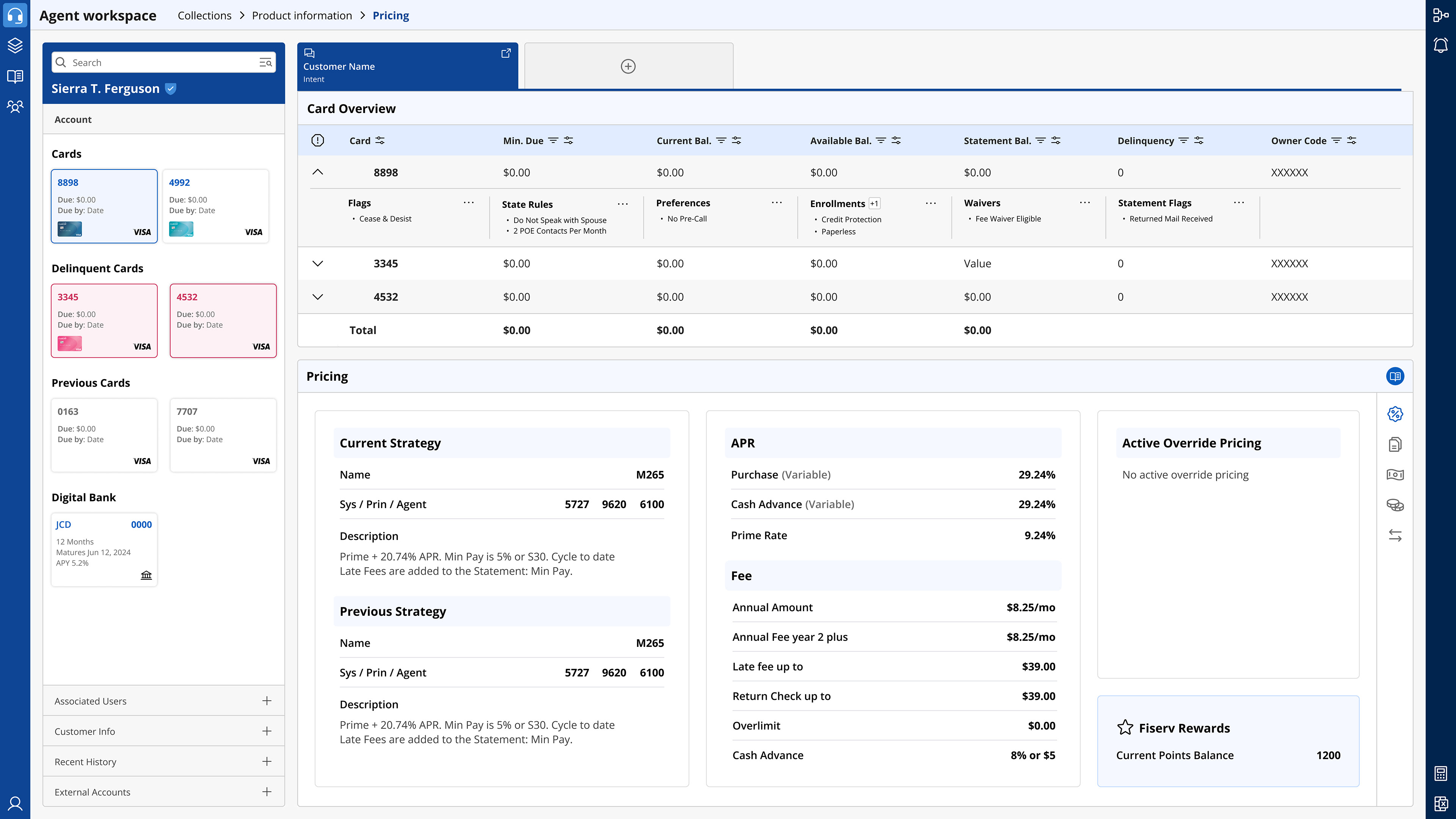 Credit One Bank agent workspace interface