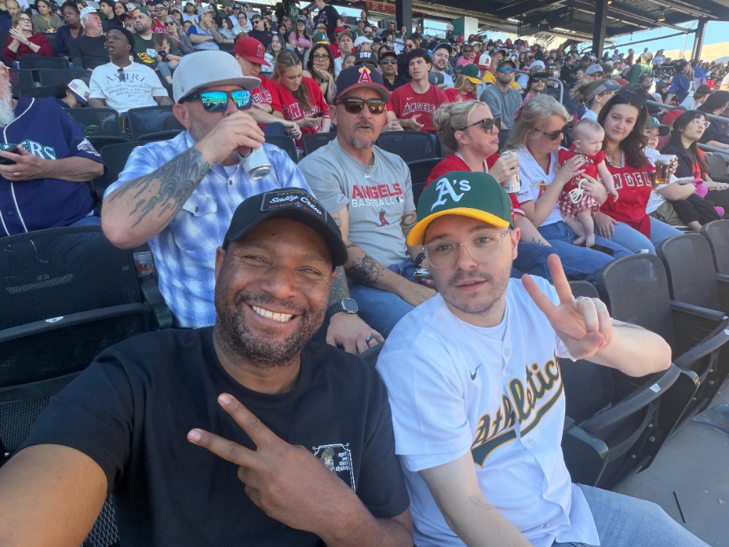 Jacob and his friend at an Athletics game in Las Vegas
