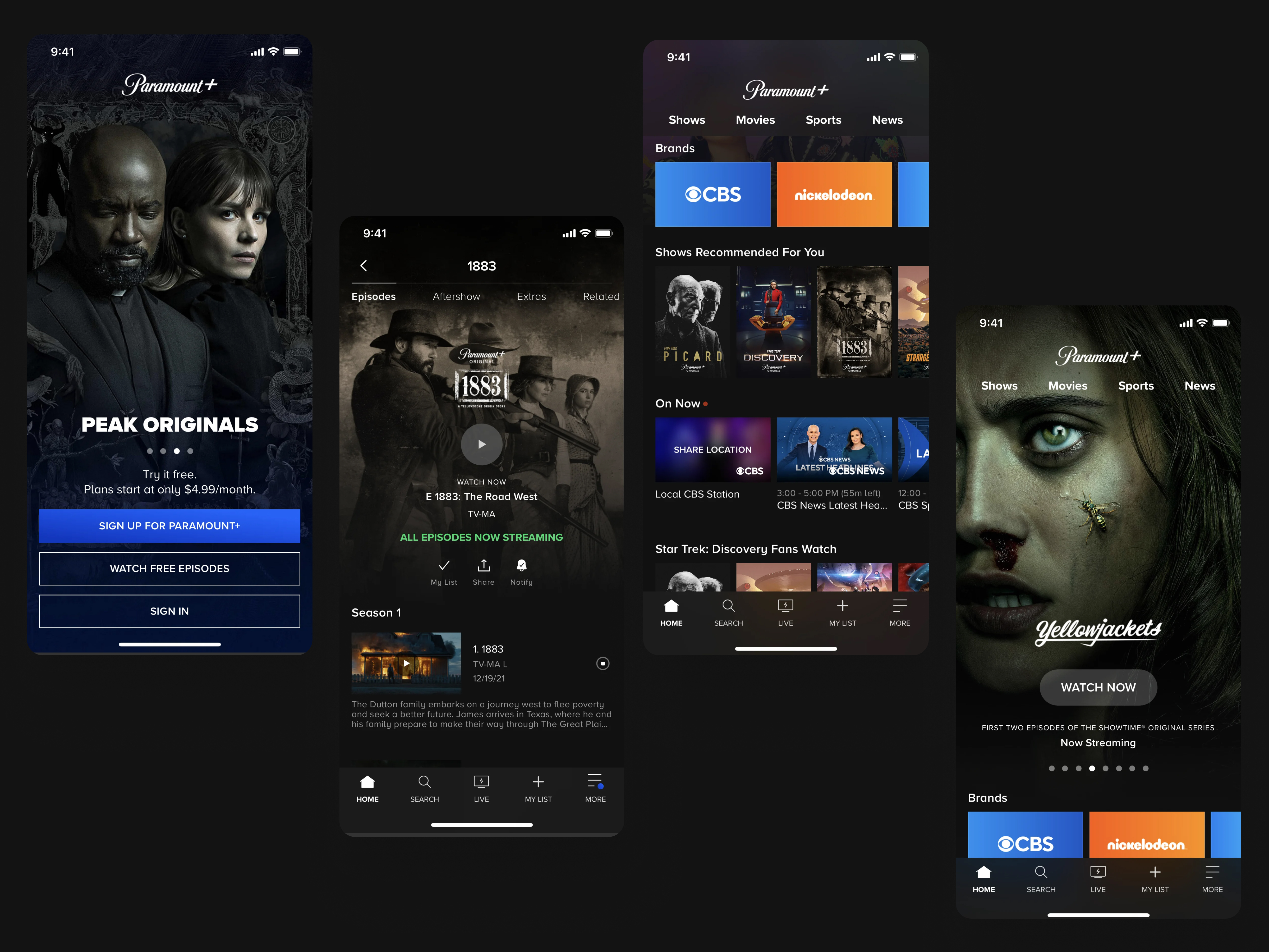 Paramount+ Mobile App Screens