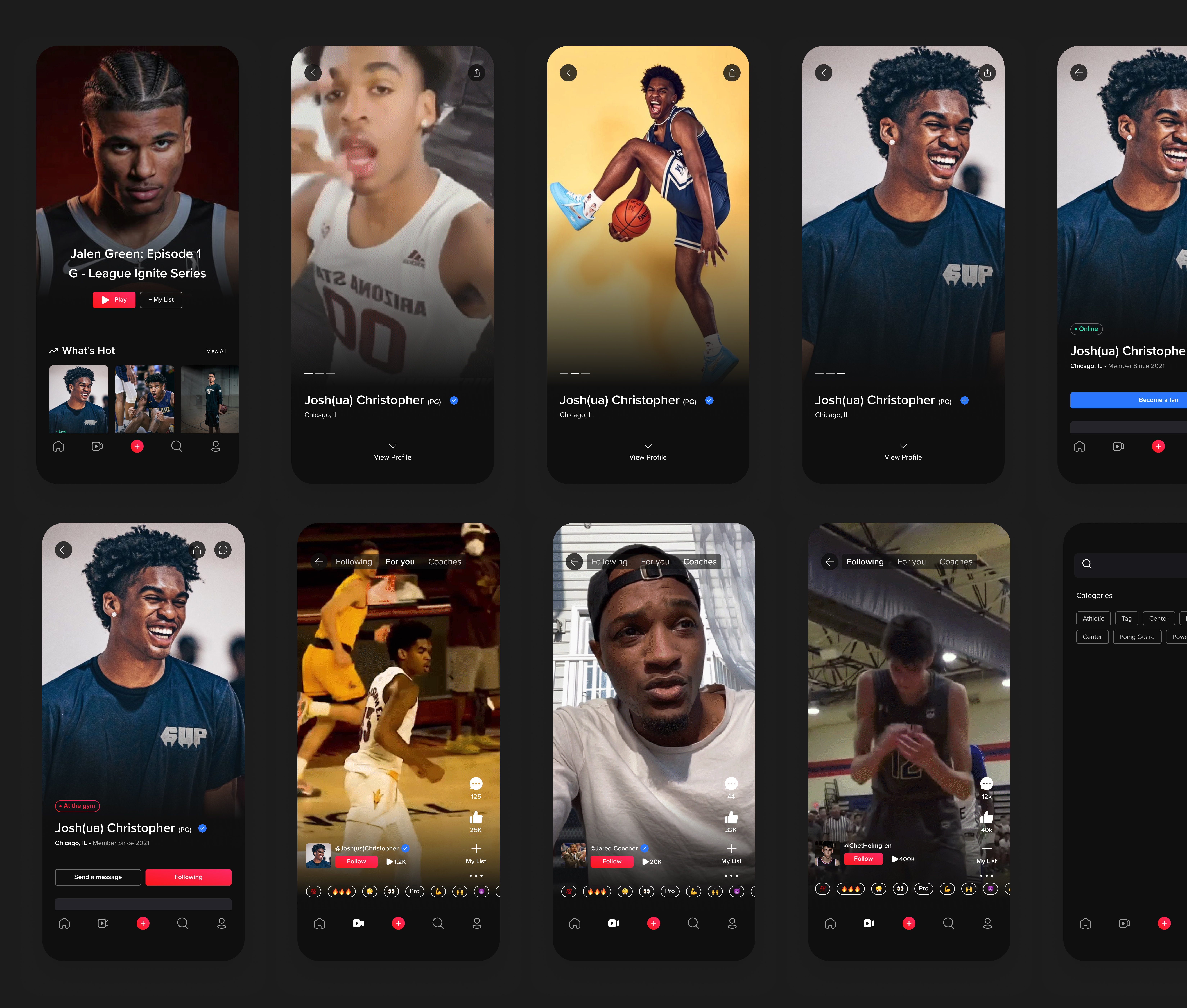 Crtside mobile app — athlete profiles, video feed, and discovery for scouts and coaches