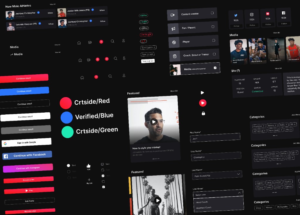Crtside design system — color palette, buttons, navigation, and UI components