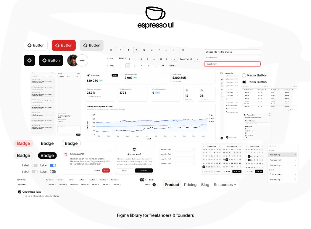 Espresso UI Figma library component collage in light mode