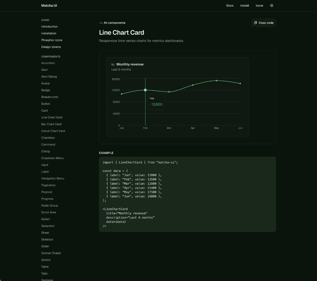 Line chart card component documentation