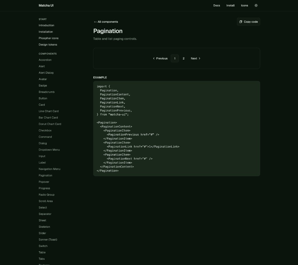Pagination component documentation
