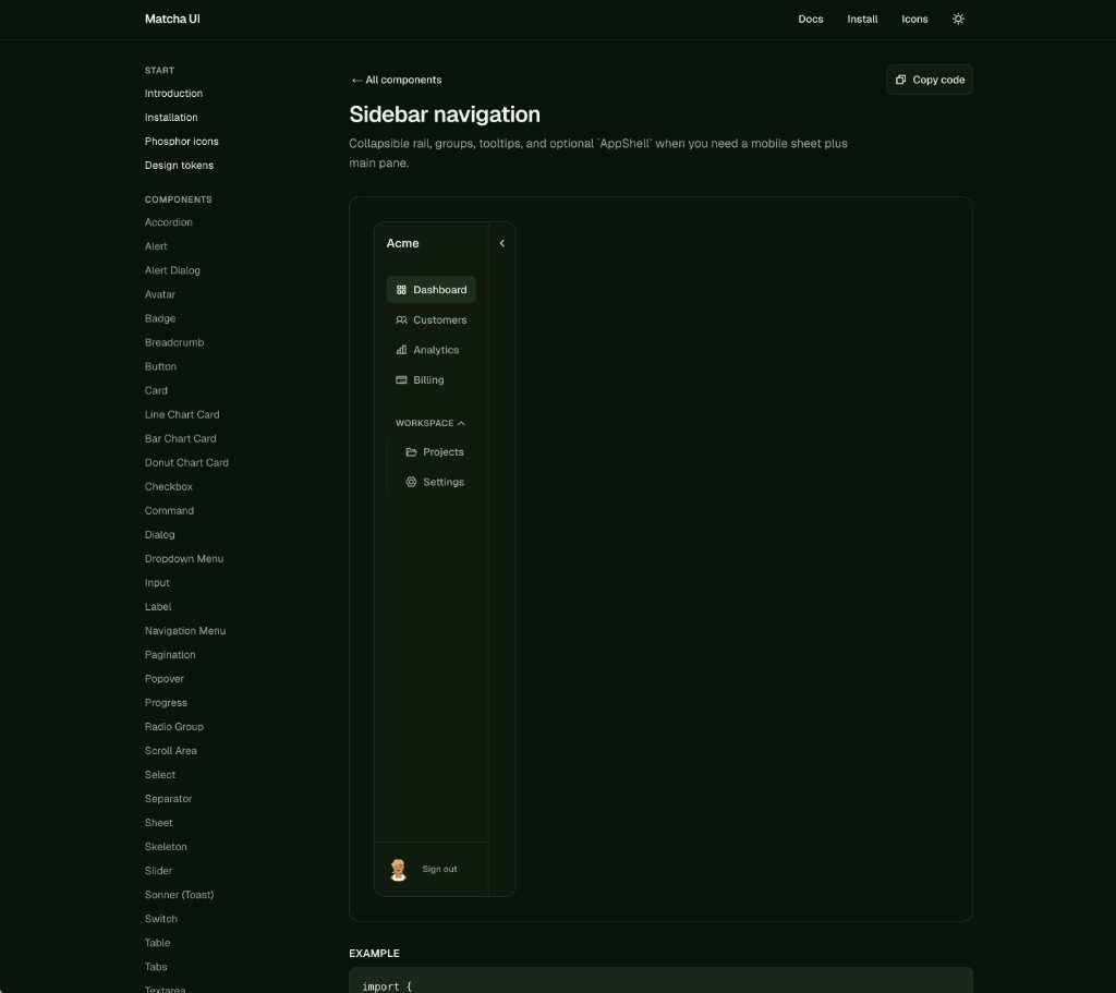 Sidebar navigation component documentation