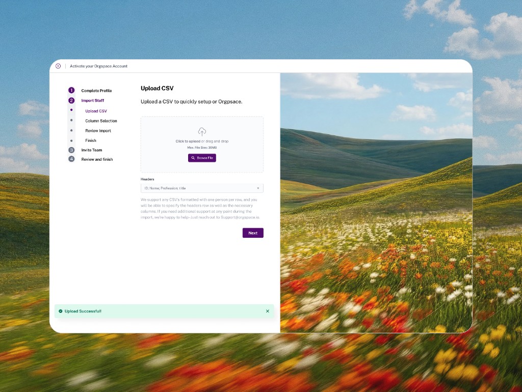 Orgspace enterprise platform onboarding and resource planning UI