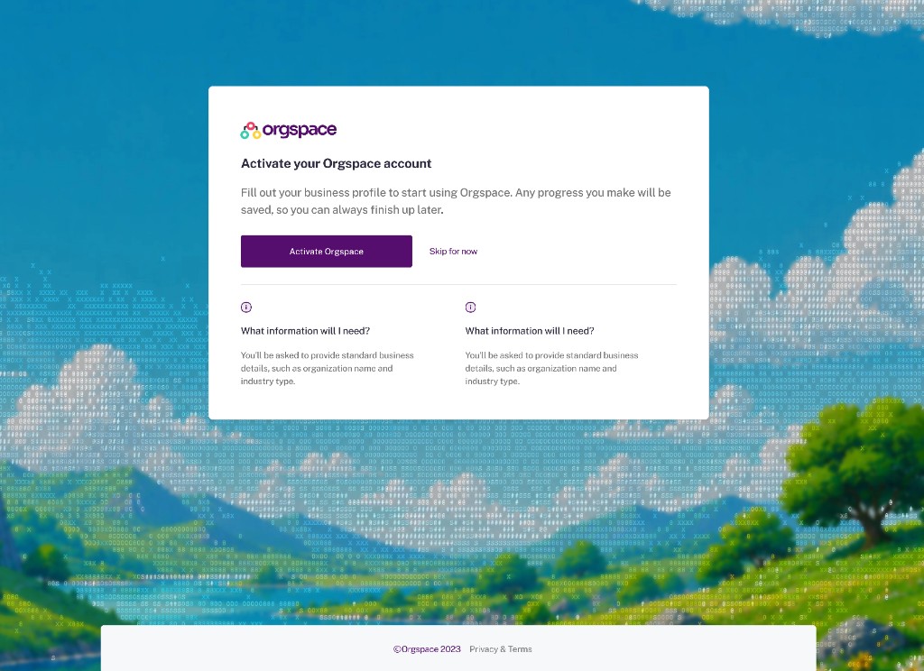 Orgspace account activation screen
