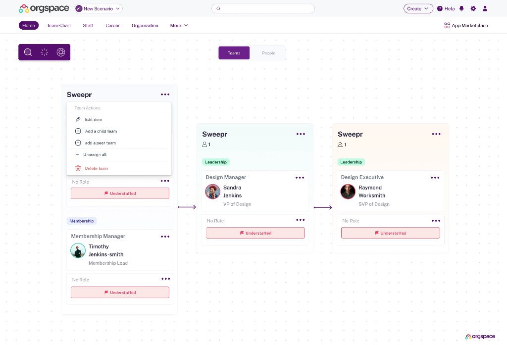 Orgspace team chart workflow canvas