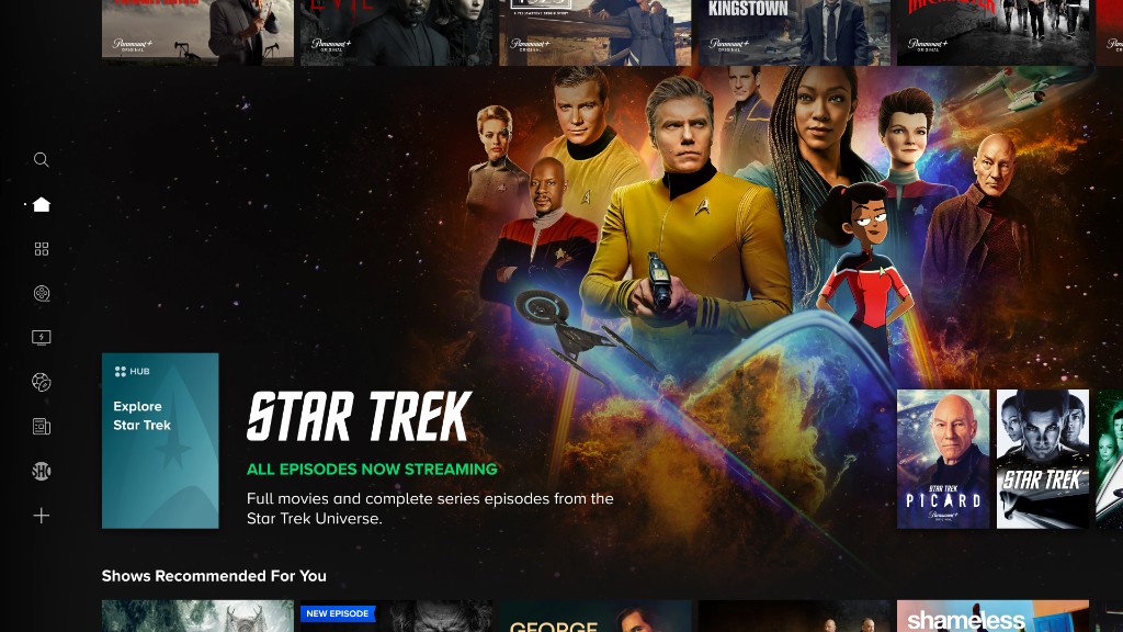 Paramount+ Star Trek hub with Explore Star Trek card and franchise artwork