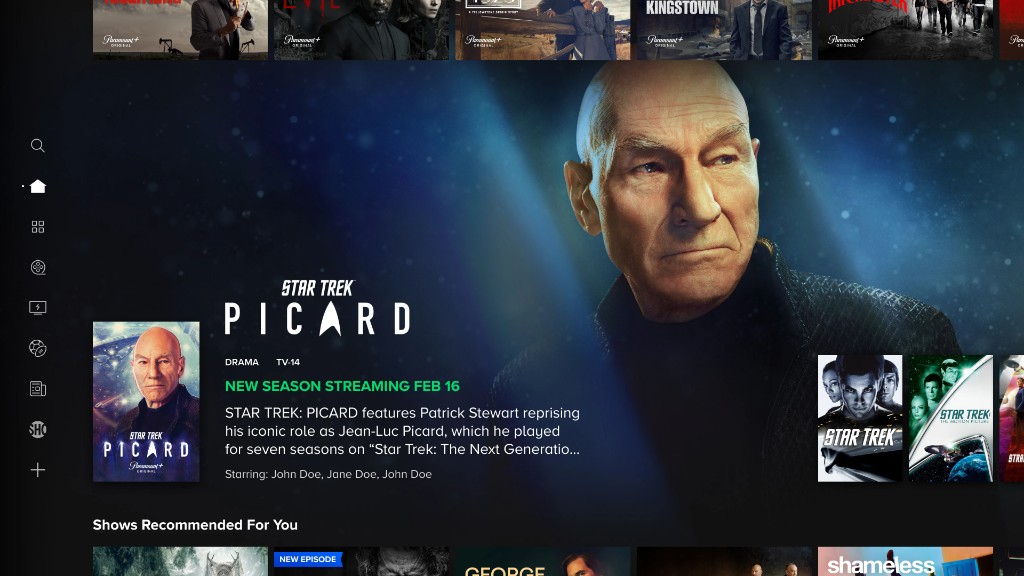 Paramount+ Star Trek Picard series page with hero and recommendations